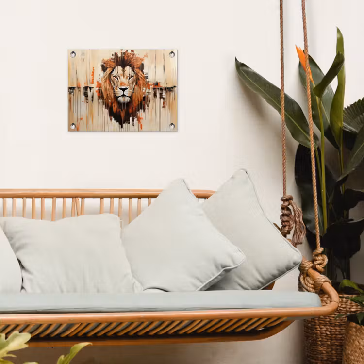 Leeuwenkop - Lijnen - Crème tuinposter los doek klein -sfeer7