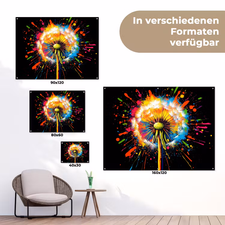 Paardenbloem - Graffiti - Kleurrijk - Bloemen - Natuur tuinposter los doek klein -Xsfeer9_DE