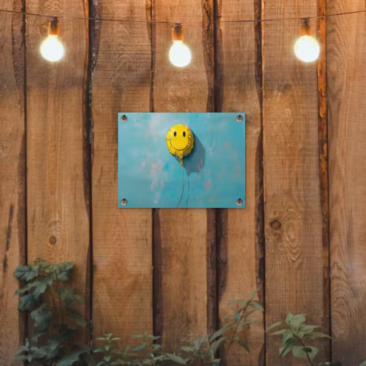 Ballon - Geel - Smiley tuinposter los doek klein -sfeer1