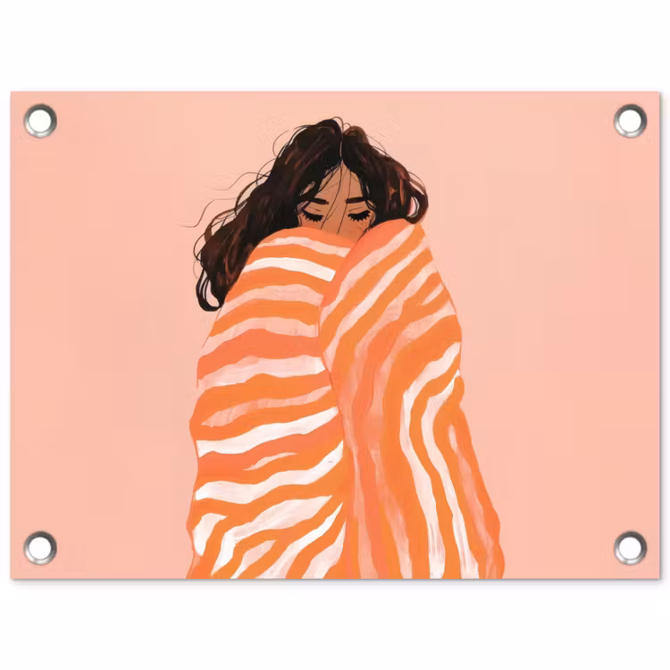 Meisje - Deken - Gestreept - Oranje tuinposter los doek klein -3d