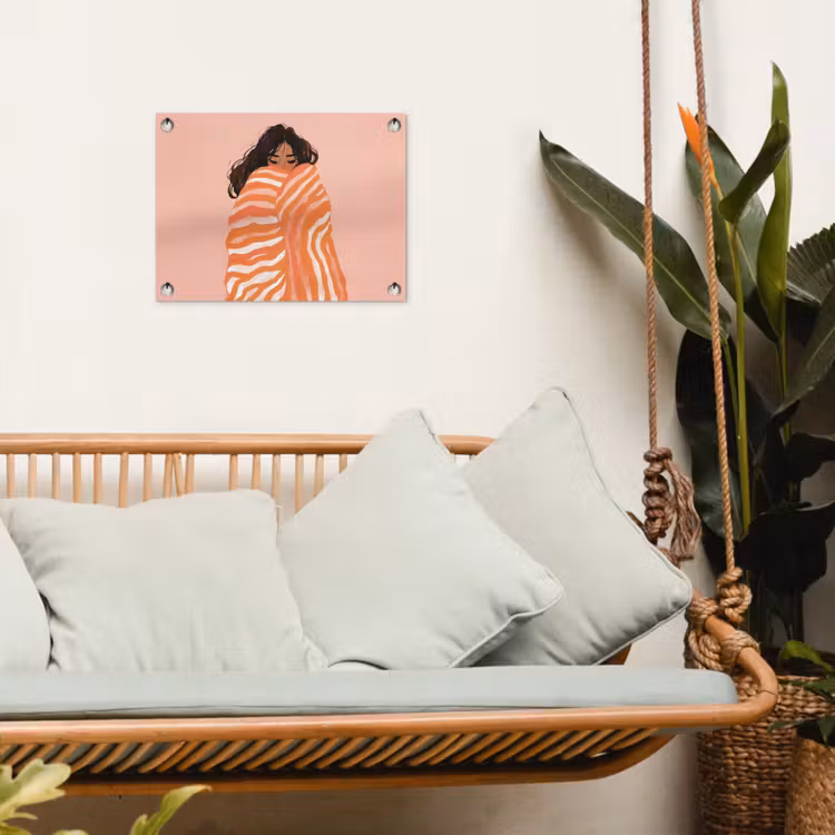 Meisje - Deken - Gestreept - Oranje tuinposter los doek klein -sfeer7