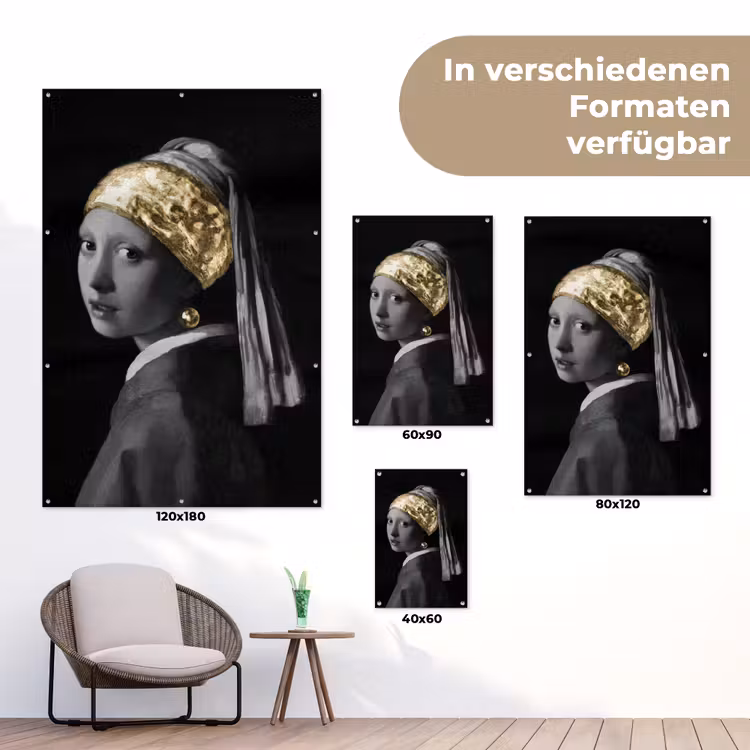 Meisje met de parel - Johannes Vermeer - Goud tuinposter los doek klein -Xsfeer9_DE