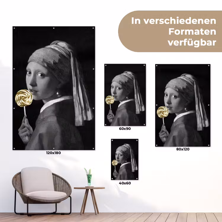 Meisje met de parel - Johannes Vermeer - Lolly - Goud tuinposter los doek klein -Xsfeer9_DE