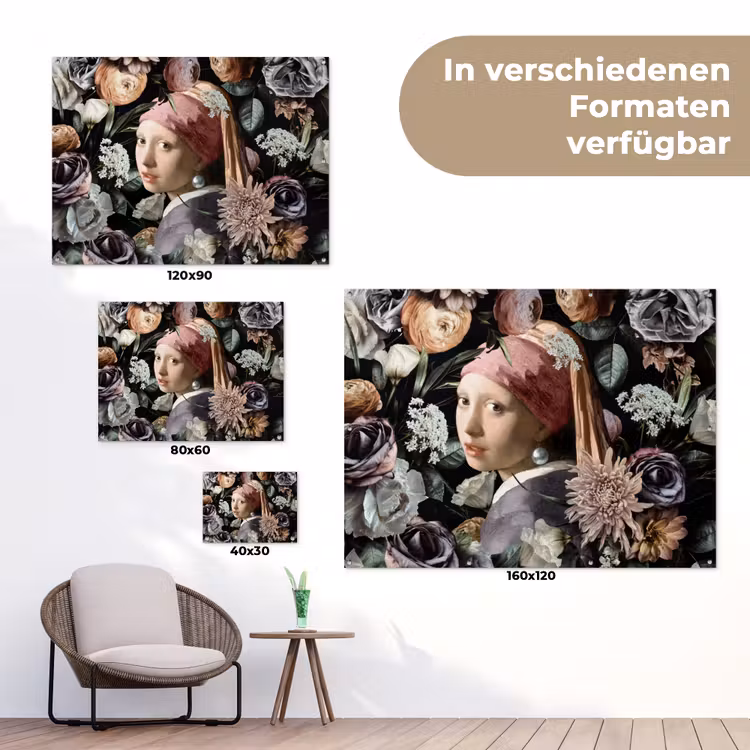 Meisje met de parel - Bloemen - Vermeer - Pastel - Kunstwerk - Schilderij - Oude meesters tuinposter los doek klein -Xsfeer9_DE