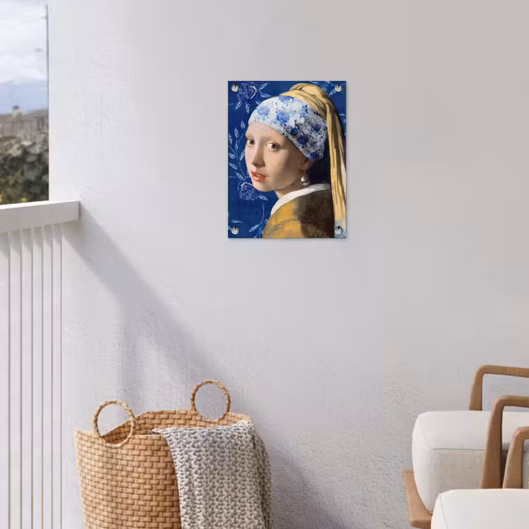 Meisje met de parel - Delfts blauw - Vermeer - Bloemen - Schilderij - Oude meesters tuinposter los doek klein -sfeer8