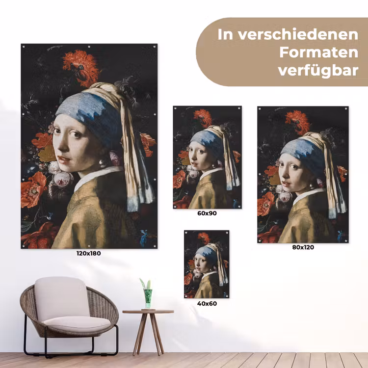 Meisje met de parel - Johannes Vermeer - Bloemen - Rood tuinposter los doek klein -Xsfeer9_DE