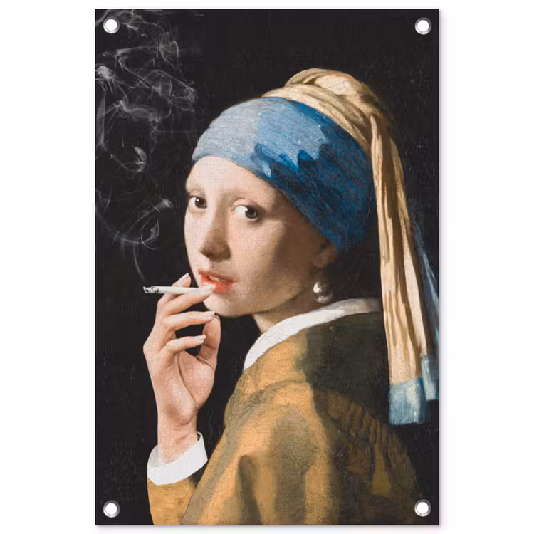 Meisje met de parel - Johannes Vermeer - Sigaretten tuinposter los doek klein -3d