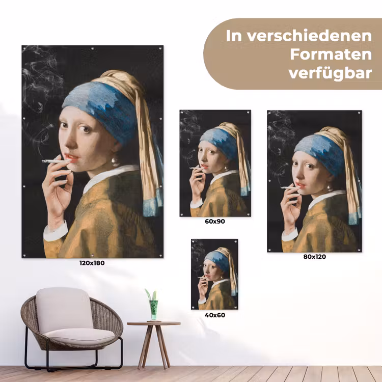 Meisje met de parel - Johannes Vermeer - Sigaretten tuinposter los doek klein -Xsfeer9_DE