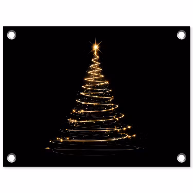Magisch - Kerstboom - Lichtspiralen - Zwart tuinposter los doek klein -3d