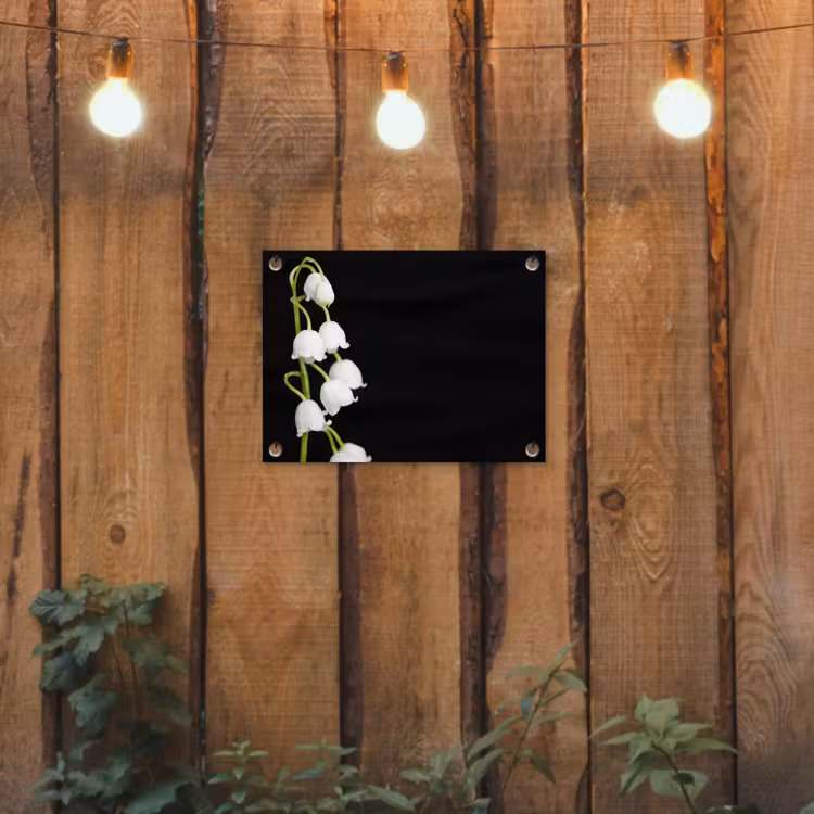 Lelietjes van dalen - Bloemen - Zwart - Flora tuinposter los doek klein -sfeer1