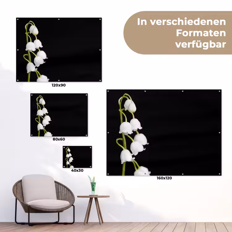 Lelietjes van dalen - Bloemen - Zwart - Flora tuinposter los doek klein -Xsfeer9_DE