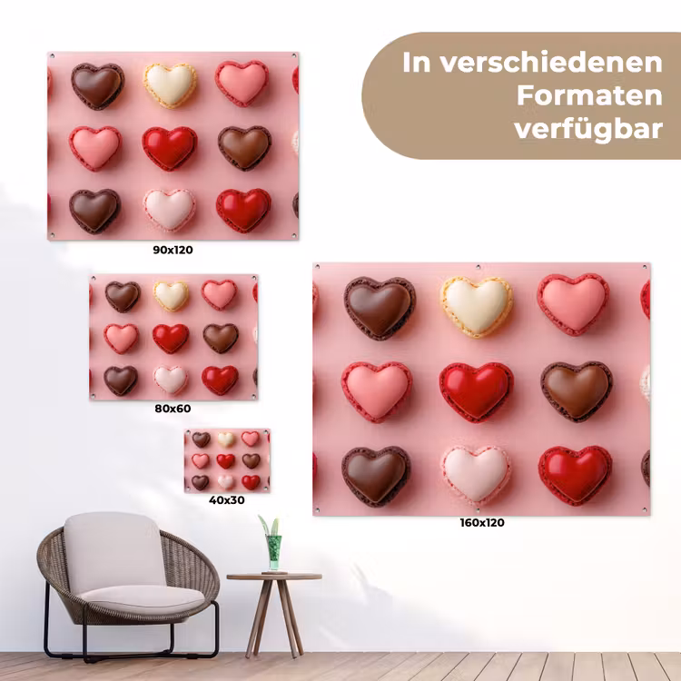 Macarons - Hartjes - Kleurrijk - Roze tuinposter los doek klein -Xsfeer9_DE