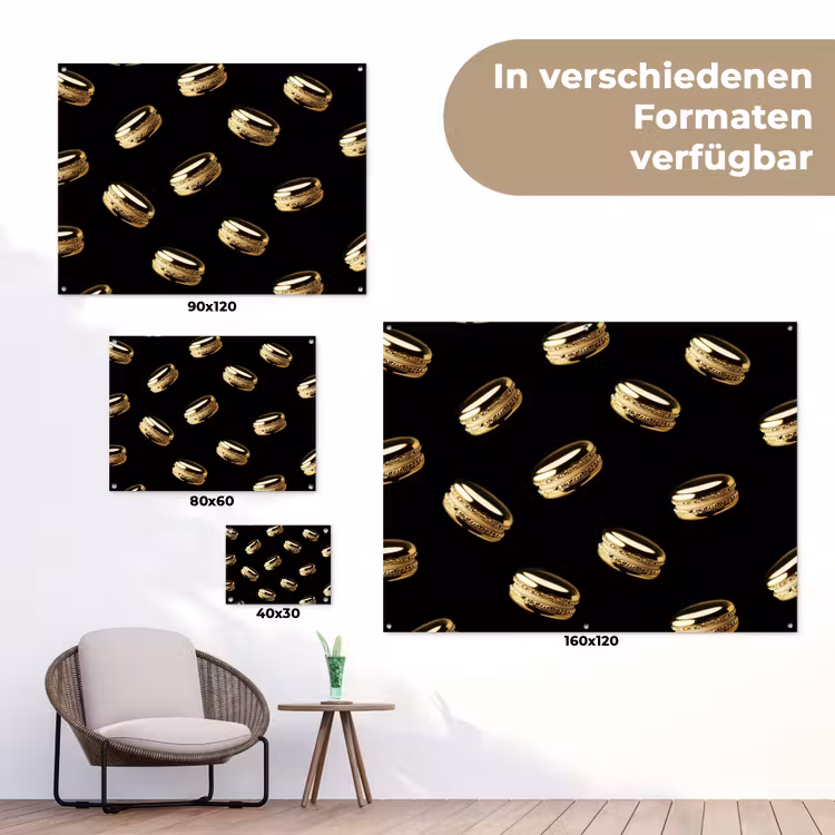 Macarons - Patroon - Goud - Zwart tuinposter los doek klein -Xsfeer9_DE