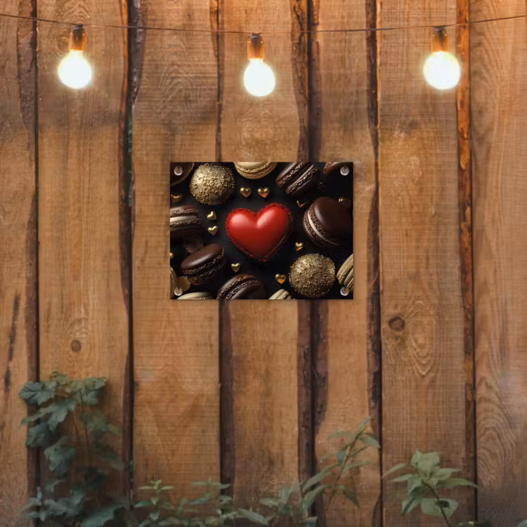 Macarons - Rood - Hart tuinposter los doek klein -sfeer1