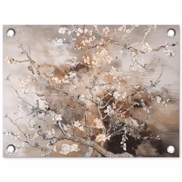 Amandelbloesem - Kunst - Van Gogh - Beige - Abstract tuinposter los doek klein -3d