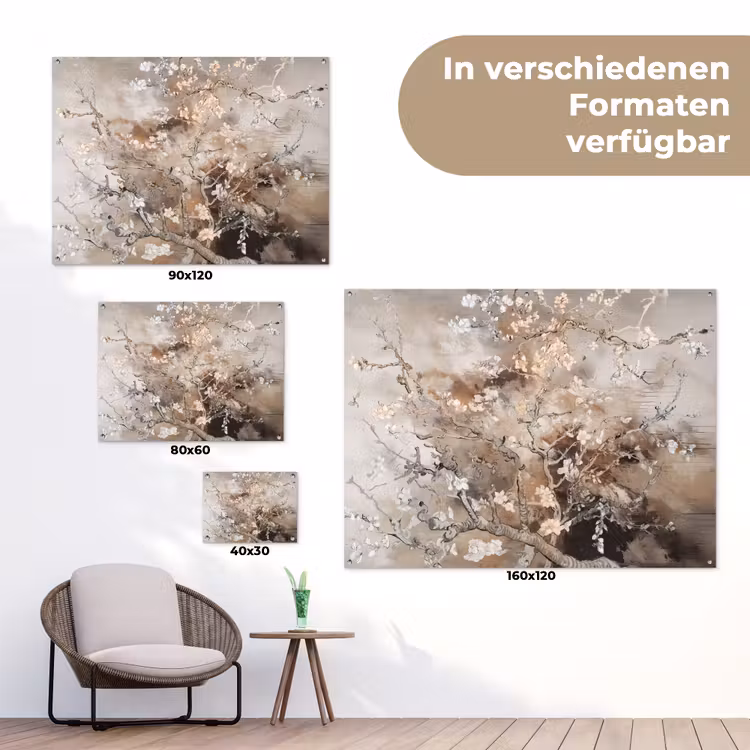 Amandelbloesem - Kunst - Van Gogh - Beige - Abstract tuinposter los doek klein -Xsfeer9_DE
