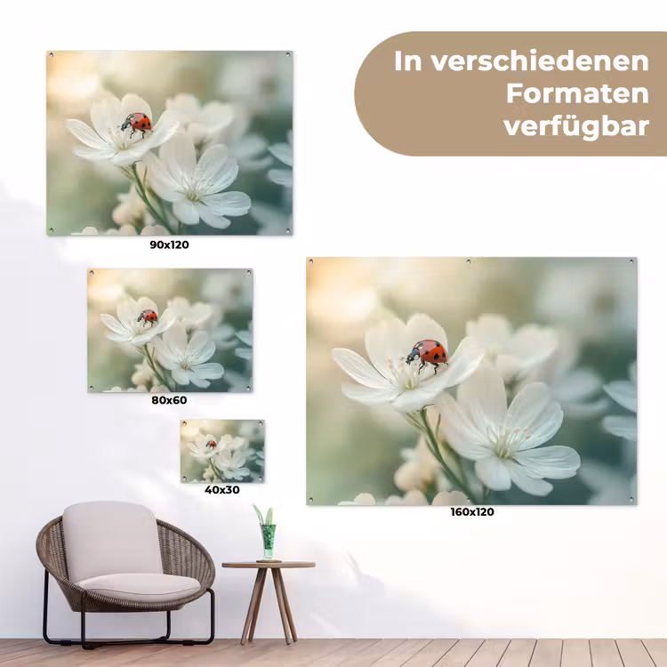 Lieveheersbeestje - Bloemen - Wit tuinposter los doek klein -Xsfeer9_DE