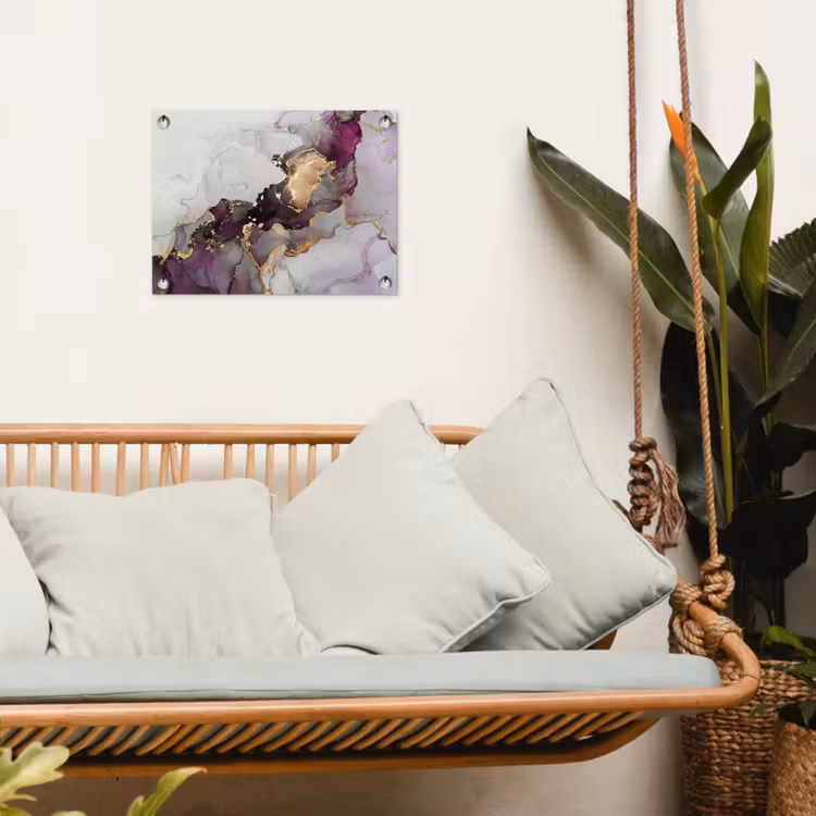 Marmer - Abstract - Goud - Paars tuinposter los doek klein -sfeer7