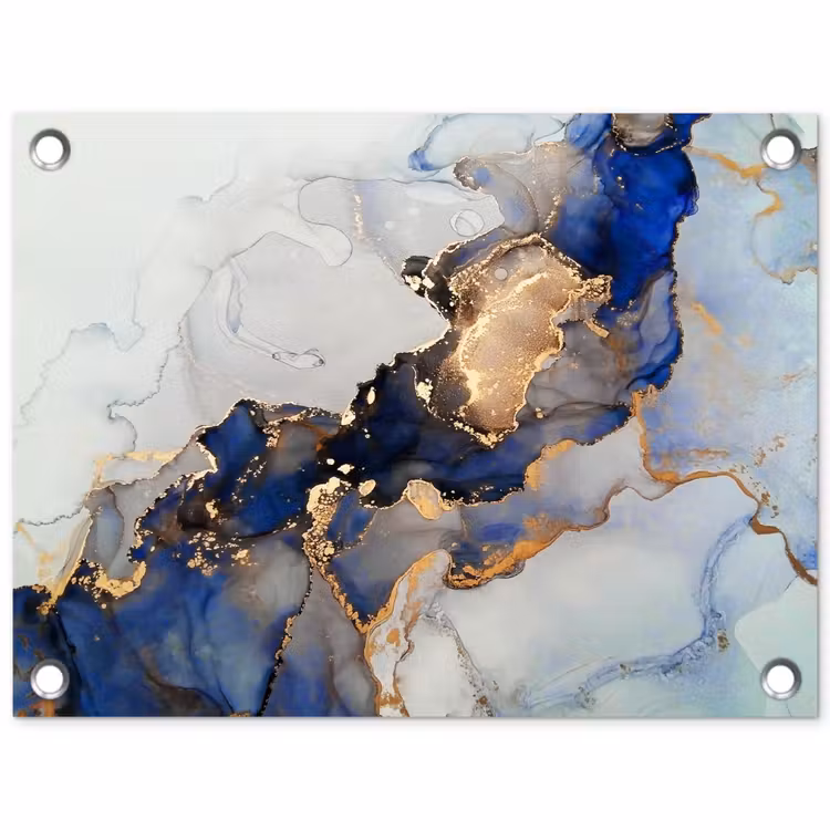Marmer - Blauw - Goud tuinposter los doek klein -3d