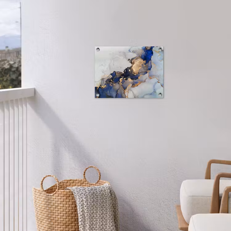 Marmer - Blauw - Goud tuinposter los doek klein -sfeer8