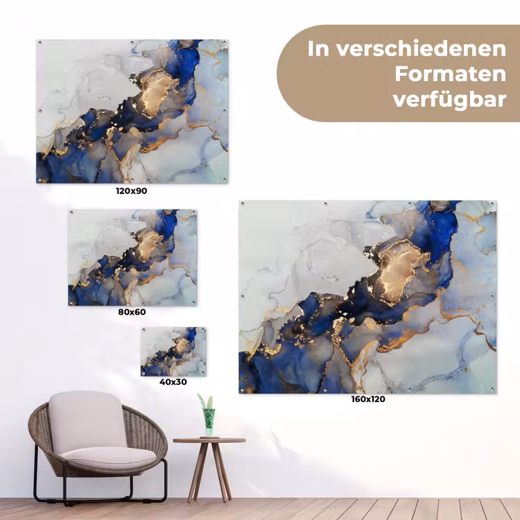 Marmer - Blauw - Goud tuinposter los doek klein -Xsfeer9_DE