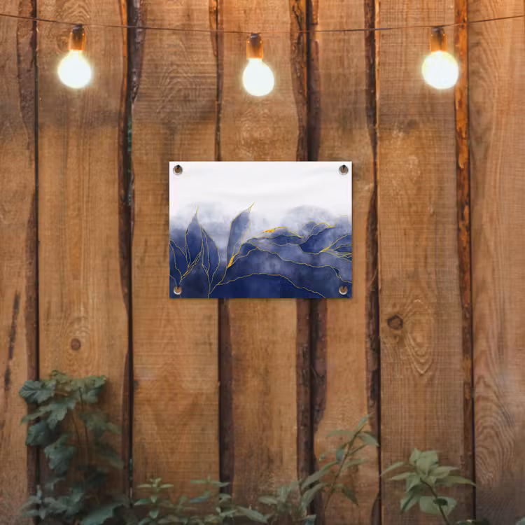 Marmer - Blauw - Marmerlook - Goud - Textuur tuinposter los doek klein -sfeer1
