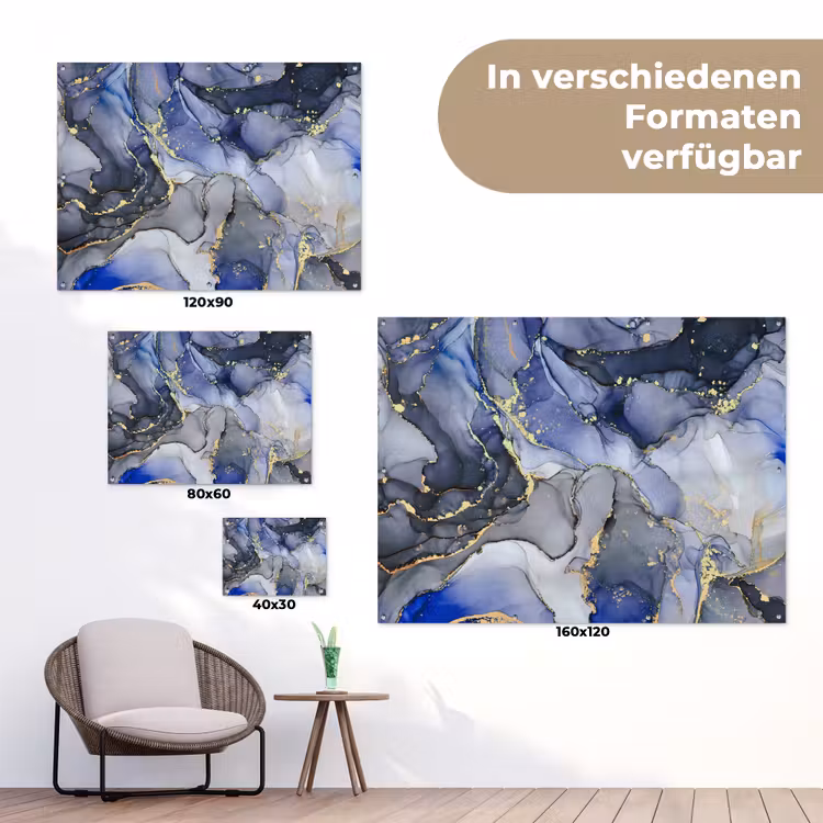 Marmer - Goud - Abstract - Blauw tuinposter los doek klein -Xsfeer9_DE