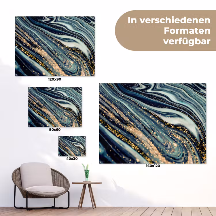 Marmer - Goud - Blauw - Glitter - Marmerlook - Abstract tuinposter los doek klein -Xsfeer9_DE