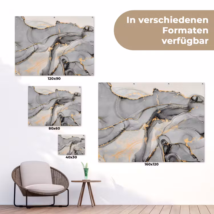 Marmer - Goud - Grijs tuinposter los doek klein -Xsfeer9_DE