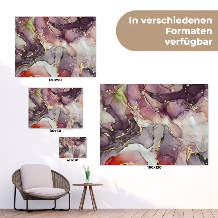 Marmer - Rood - Paars - Goud tuinposter los doek klein -Xsfeer9_DE