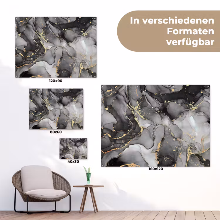 Marmer - Zwart - Goud - Grijs tuinposter los doek klein -Xsfeer9_DE