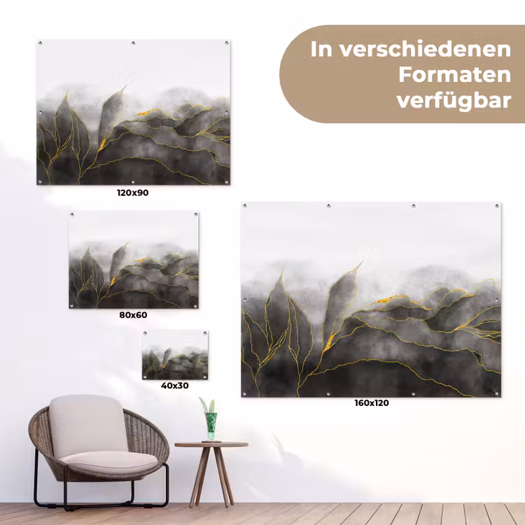 Marmer - Zwart - Goud - Luxe - Marmerlook tuinposter los doek klein -Xsfeer9_DE