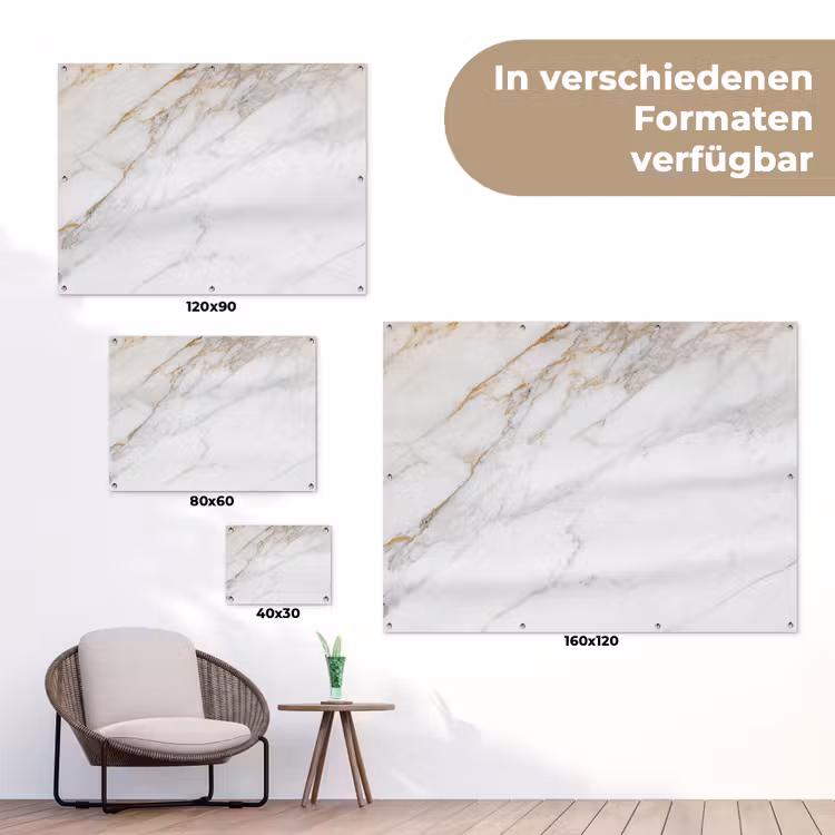 Marmer - Steen - Wit - Goud - Marmerlook - Steen - Luxe tuinposter los doek klein -Xsfeer9_DE