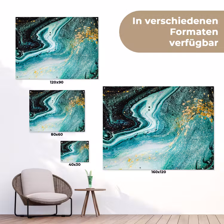 Marmerlook - Blauw - Goud - Glitter - Luxe - Marmer tuinposter los doek klein -Xsfeer9_DE