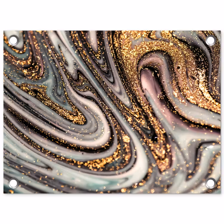 Marmerlook - Goud - Glitter - Luxe - Marmer - Wit tuinposter los doek klein -3d