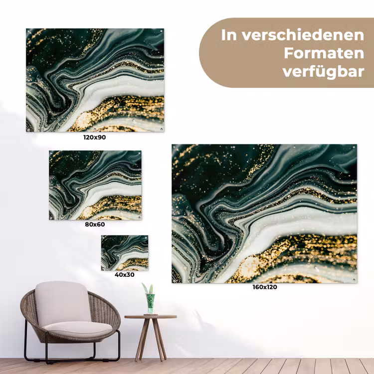 Marmerlook - Goud - Groen - Glitter - Design - Marmer tuinposter los doek klein -Xsfeer9_DE