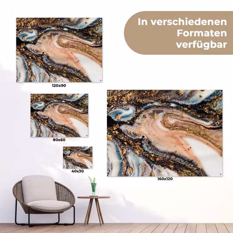 Marmerlook - Goud - Zwart - Glitter - Chic tuinposter los doek klein -Xsfeer9_DE