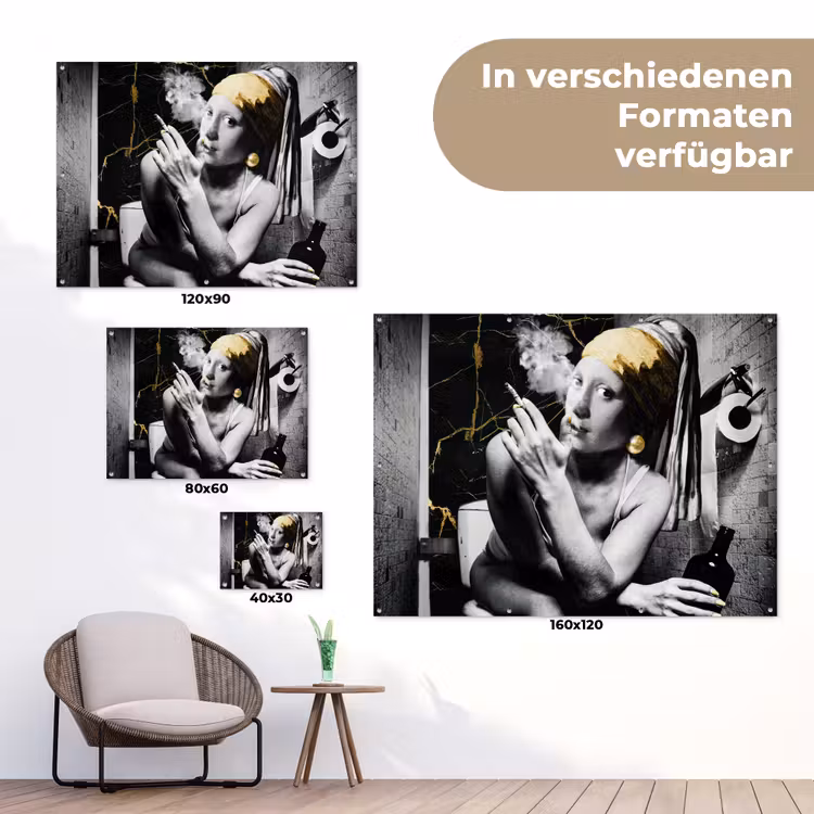 Marmerlook - Meisje met de parel - Sigaretten - Toilet - Goud - Kunst - Oude meesters tuinposter los doek klein -Xsfeer9_DE