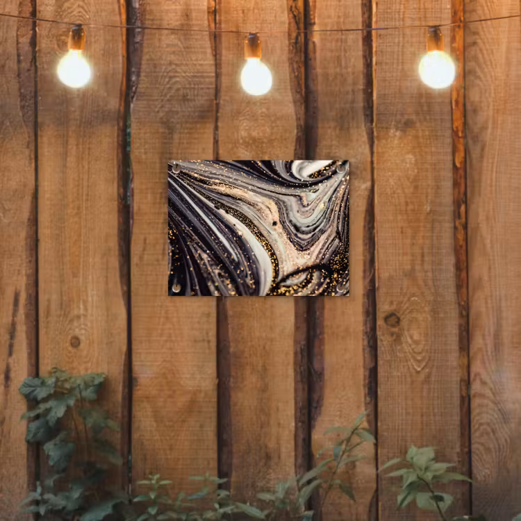 Marmerlook - Zwart - Goud - Wit - Glitter - Marmer tuinposter los doek klein -sfeer1