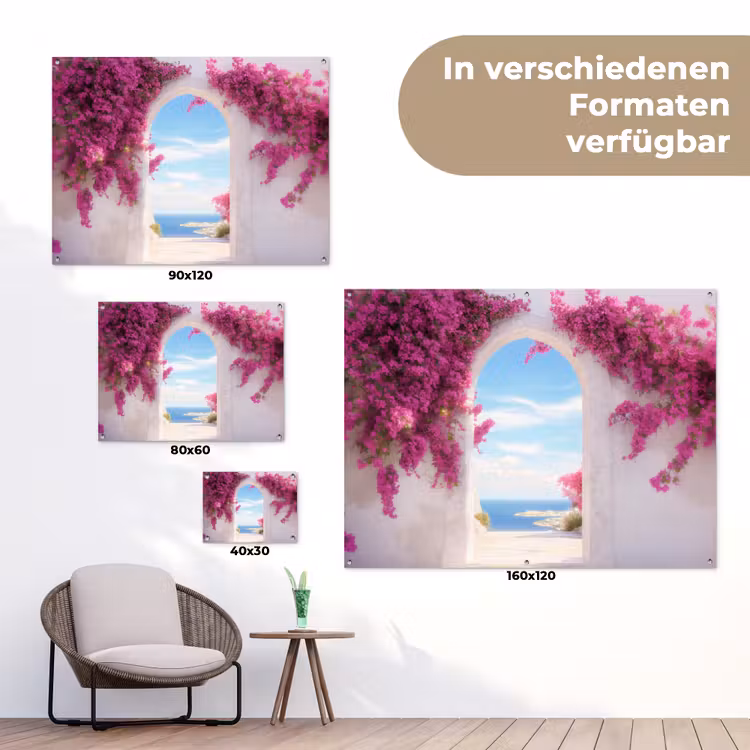 Zee - Roze - Bloemen - Poort tuinposter los doek klein -Xsfeer9_DE
