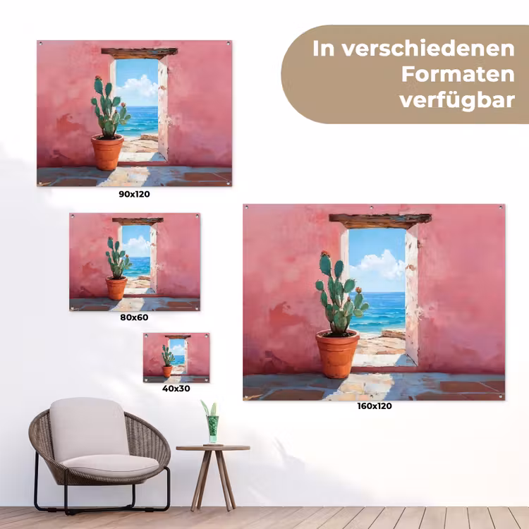 Zee - Roze - Cactus tuinposter los doek klein -Xsfeer9_DE