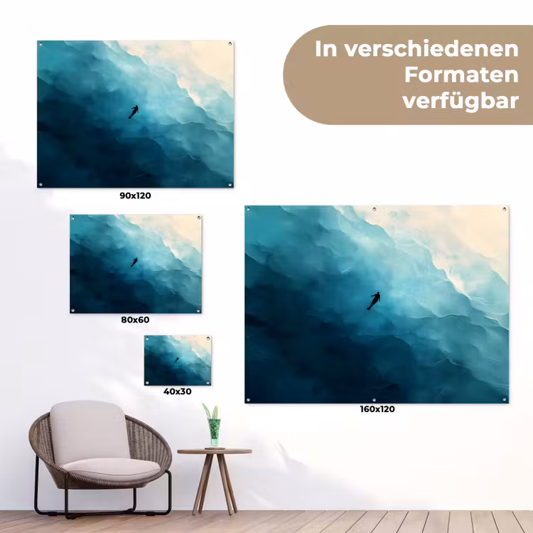 Zee - Silhouet - Abstract - Blauw tuinposter los doek klein -Xsfeer9_DE