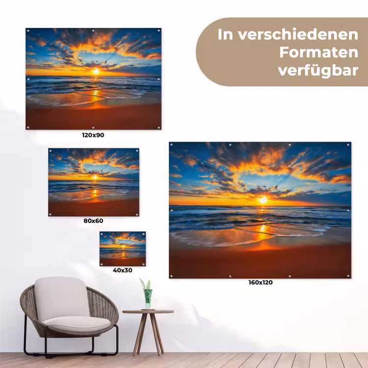 Zee - Zonsondergang - Strand - Wolken - Oranje tuinposter los doek klein -Xsfeer9_DE