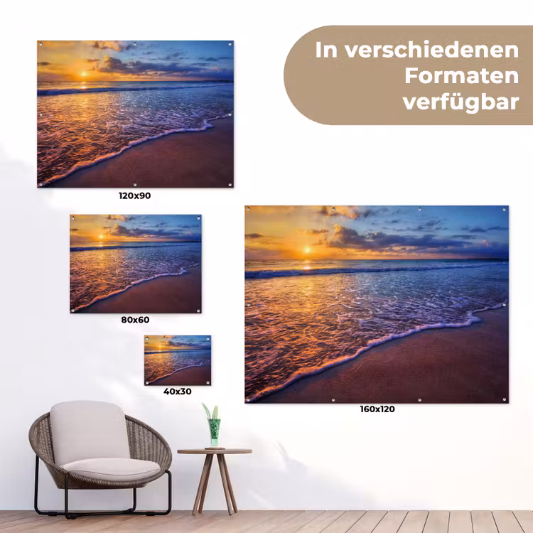 Zee - Strand - Zonsondergang - Wolken - Horizon tuinposter los doek klein -Xsfeer9_DE