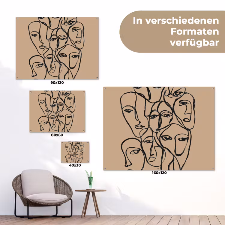 Gezichtenzee - Lijntekening - Abstract tuinposter los doek klein -Xsfeer9_DE