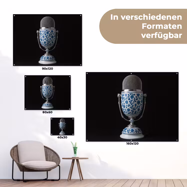 Microfoon - Delfts blauw - Muziek tuinposter los doek klein -Xsfeer9_DE
