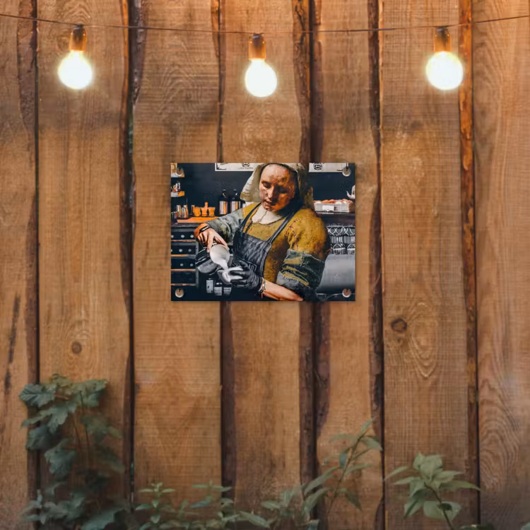 Melkmeisje - Barista - Koffie - Vintage - Kunst - Abstract - Schilderij - Oude meesters tuinposter los doek klein -sfeer1