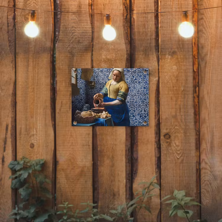 Melkmeisje - Delfts Blauw - Vermeer - Schilderij - Oude meesters tuinposter los doek klein -sfeer1