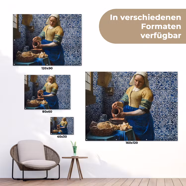 Melkmeisje - Delfts Blauw - Vermeer - Schilderij - Oude meesters tuinposter los doek klein -Xsfeer9_DE