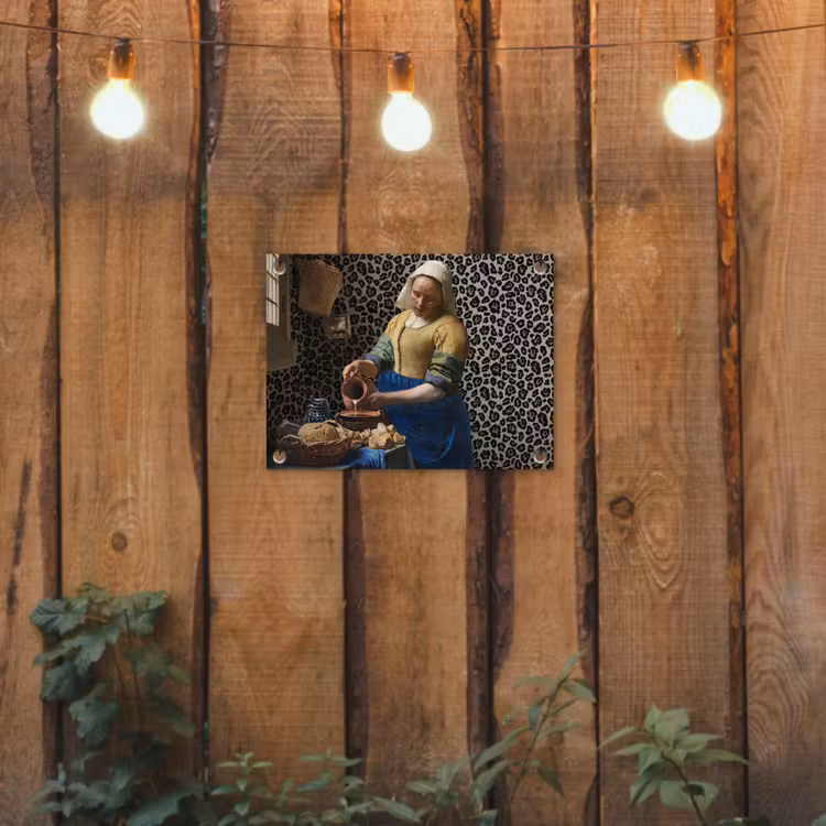 Melkmeisje - Kunst - Panterprint - Vermeer - Schilderij - Oude meesters tuinposter los doek klein -sfeer1